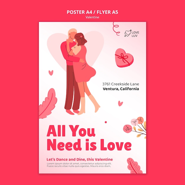 Valentines day poster or flyer design template