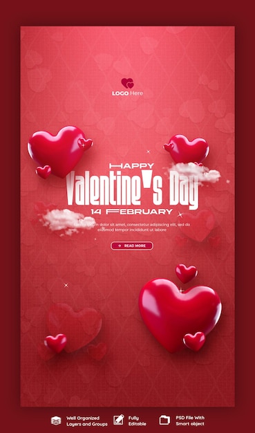 Free PSD valentines day and super sale instagram and facebook story post template