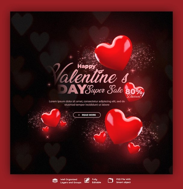 Valentines day and super sale social media banner or post template