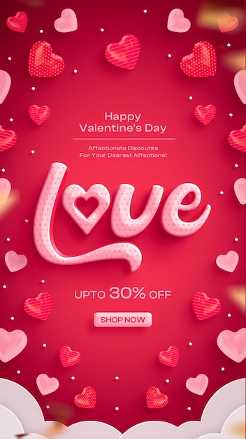 Free PSD valentines sale banner story post with editable text effect