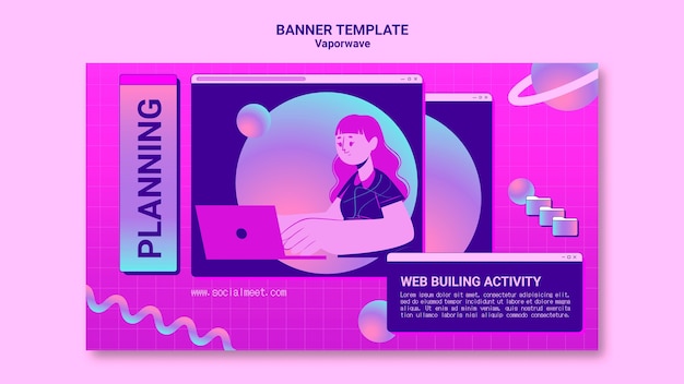 PSD gratuito modello di banner vaporwave illustrato