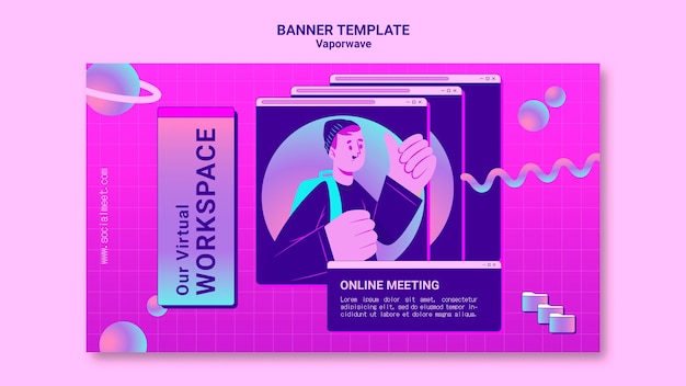 Free PSD vaporwave banner template illustrated