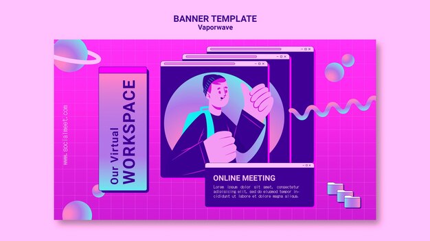 Vaporwave banner template illustrated