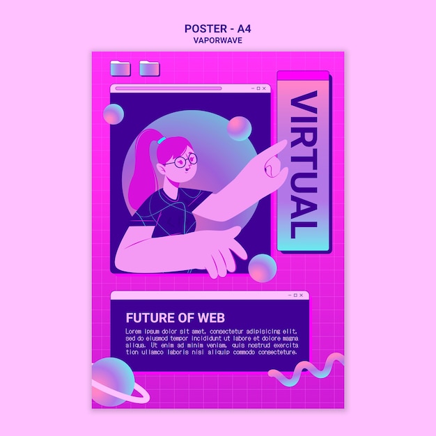 PSD gratuito modello di stampa vaporwave illustrato