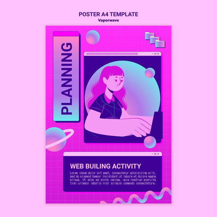 Free PSD vaporwave print template illustrated