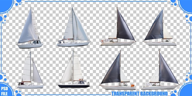 variety of sailing vessels on transparent background