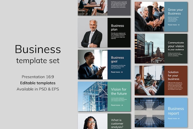 Various business presentation templates psd with people photography collection