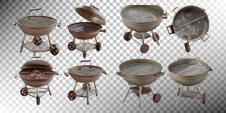 Free PSD various models of round charcoal grills