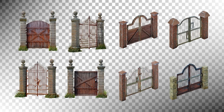 Free PSD various styles of gates and fences for design use