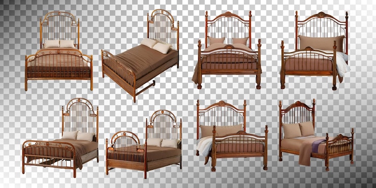 Free PSD various styles of wooden beds for interior design