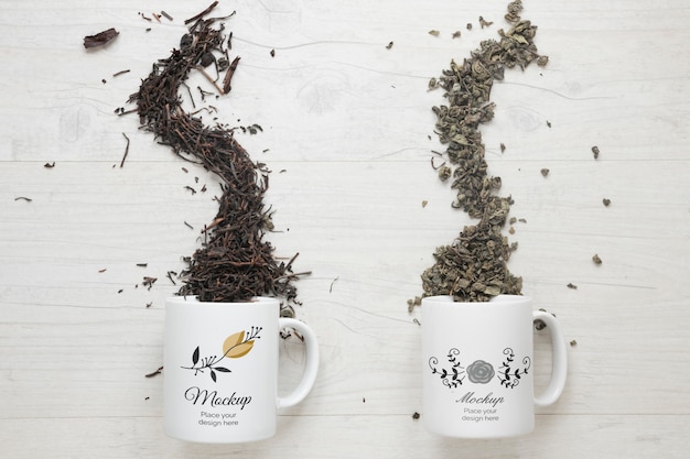 Various tea from overturned mugs mock-up