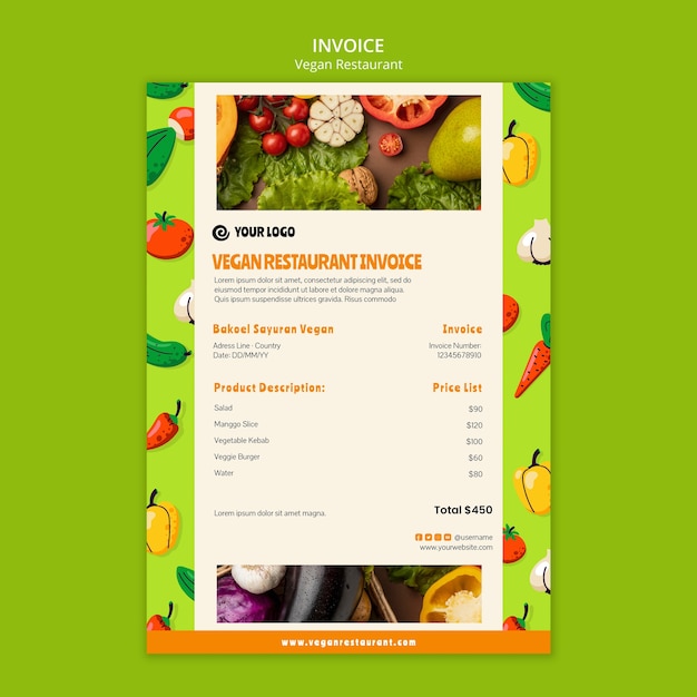 Vegan restaurant invoice template