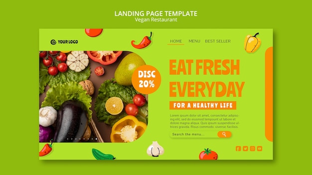 Free PSD vegan restaurant landing page template