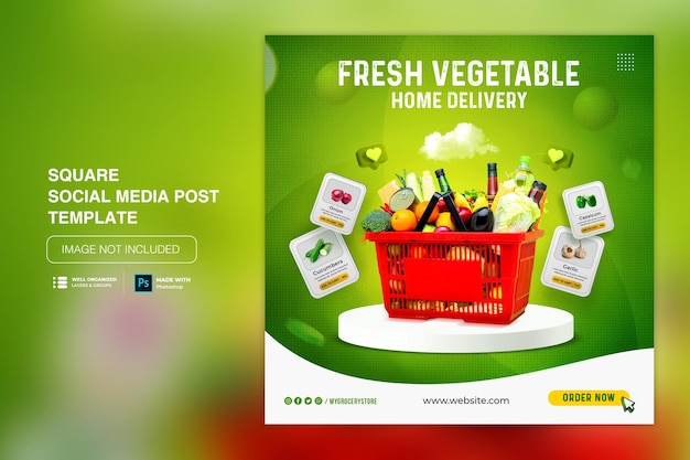 야채와 과일 식료품 배달 소셜 미디어 instagram 포스트 템플릿