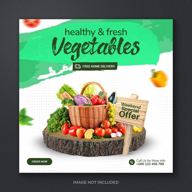Vegetable fruits grocery food fresh organic healthy promotion social media post banner template