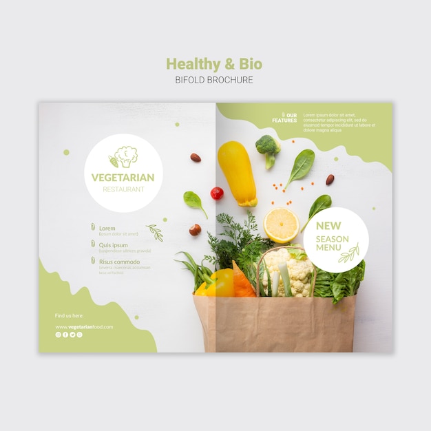 Free PSD vegetarian restaurant bifold brochure