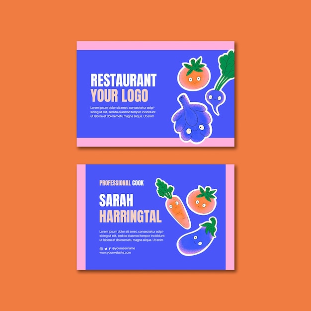 Free PSD vegetarian restaurant horizontal business card template with vegetables