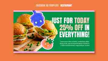 Free PSD vegetarian restaurant social media promo template with vegetables