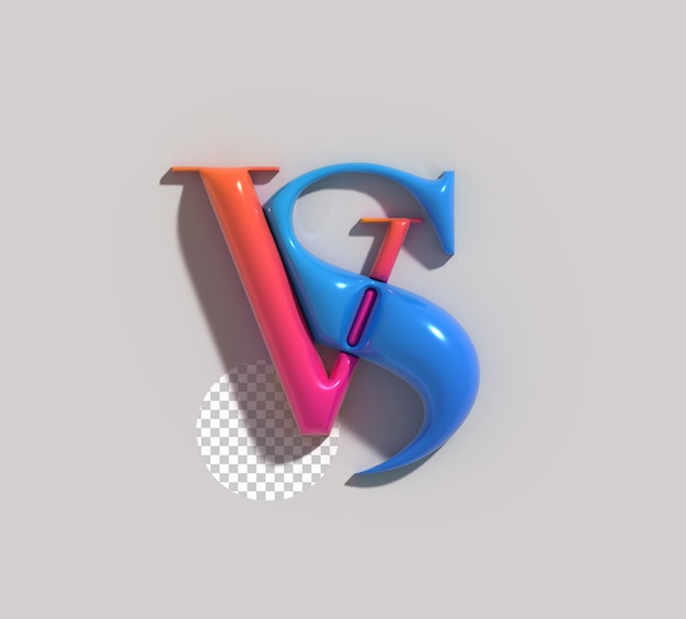 Versus sign letter 3d logo transparente psd