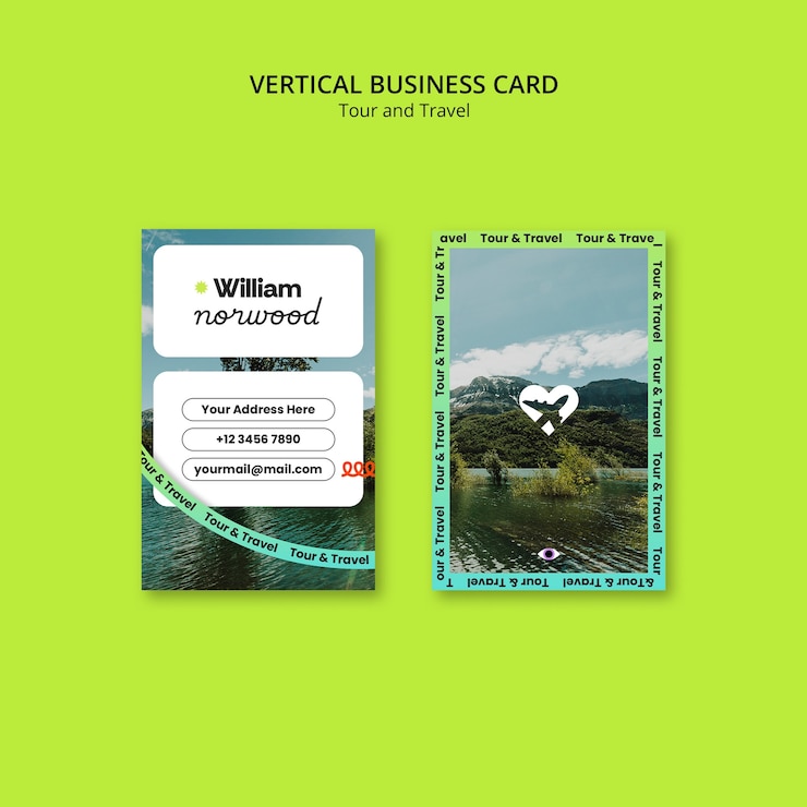 Free PSD vertical business card for tour and travel services