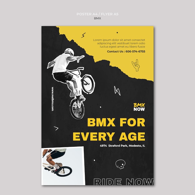 Free PSD vertical flyer for bmx biking with man and bicycle