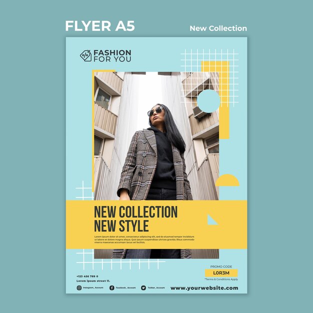 vertical flyer for fashion collection with woman in nature