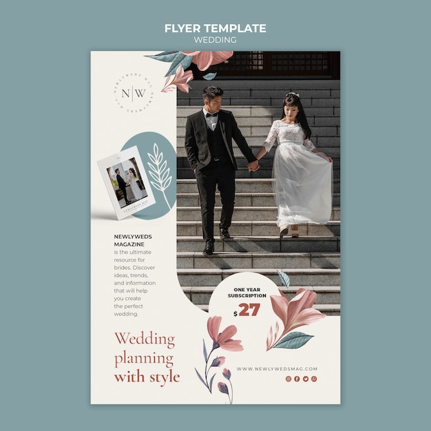 Free PSD vertical flyer for floral wedding