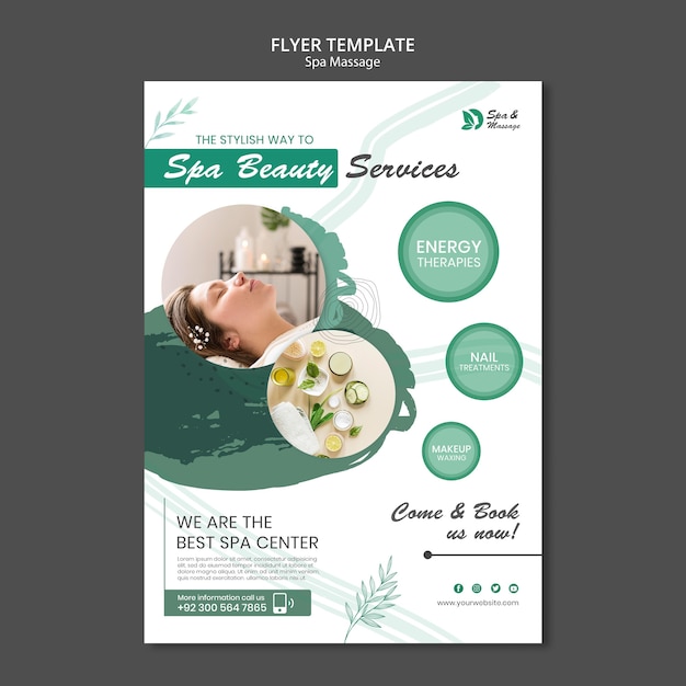 Vertical flyer for spa massage with woman