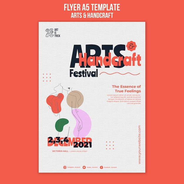 Free PSD vertical flyer template for arts and crafts festival