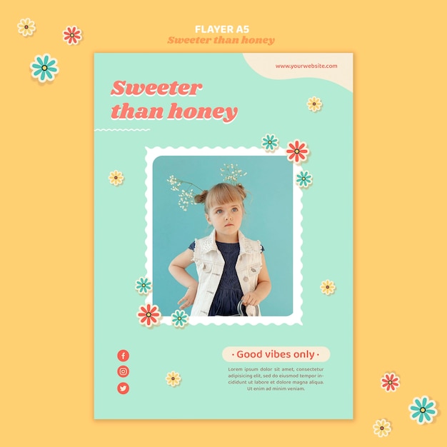 Vertical flyer template for children with flowers