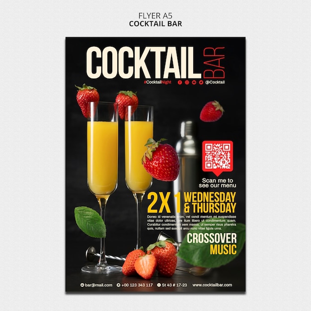 Free PSD vertical flyer template for cocktail bar