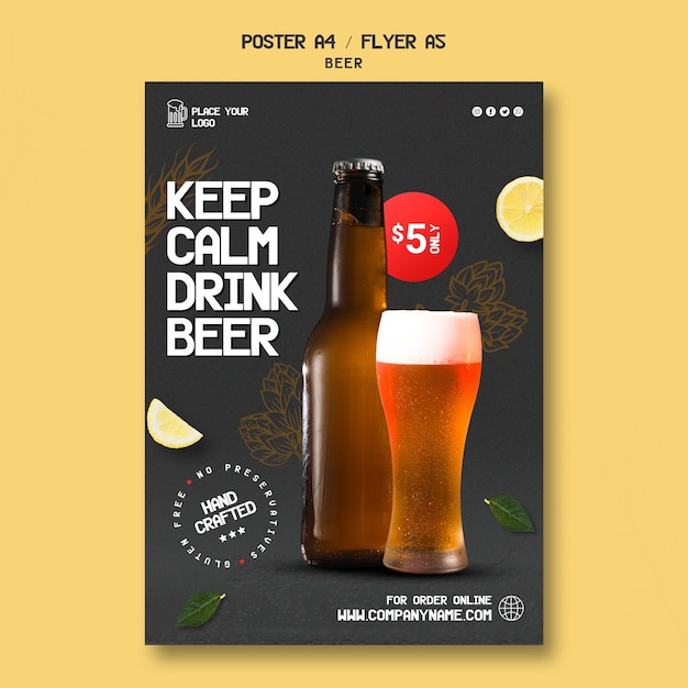 Free PSD vertical flyer template for drinking beer