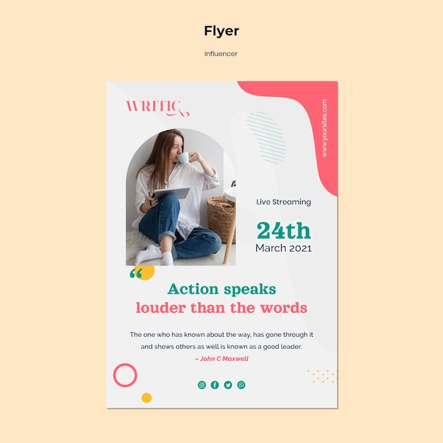 無料PSD ソーシャルメディアの女性インフルエンサーのための垂直チラシテンプレート