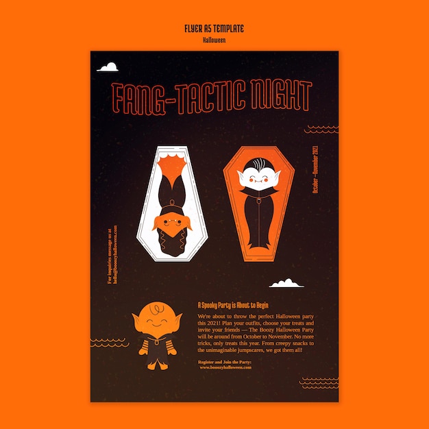 Vertical flyer template for halloween with vampire in coffin