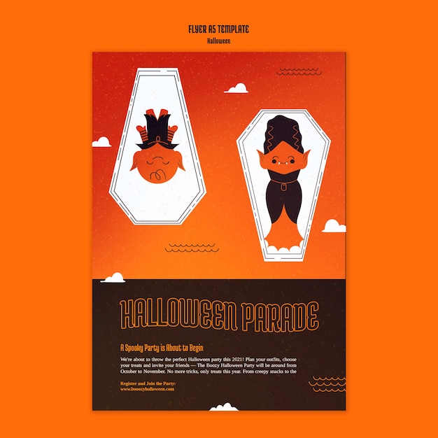 Free PSD vertical flyer template for halloween with vampire in coffin