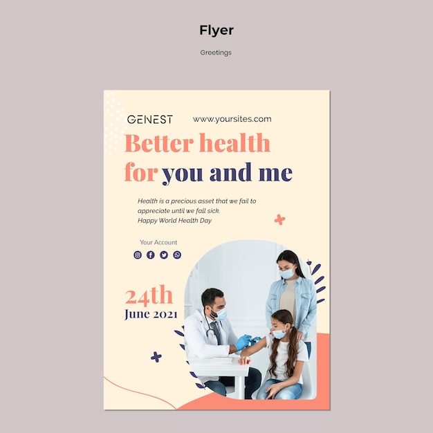 Free PSD vertical flyer template for healthcare with people wearing medical mask