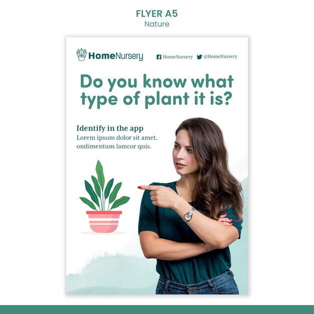 vertical flyer template for houseplants care with woman