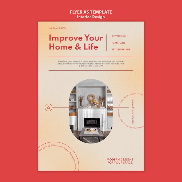 Free PSD vertical flyer template for interior design