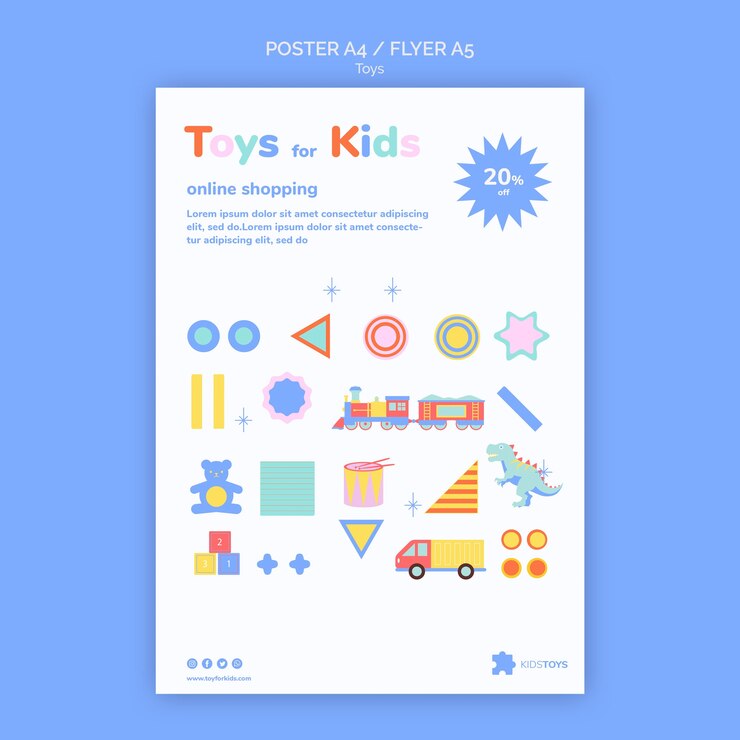 無料PSD 子供のおもちゃのオンラインショッピングのための垂直チラシテンプレート