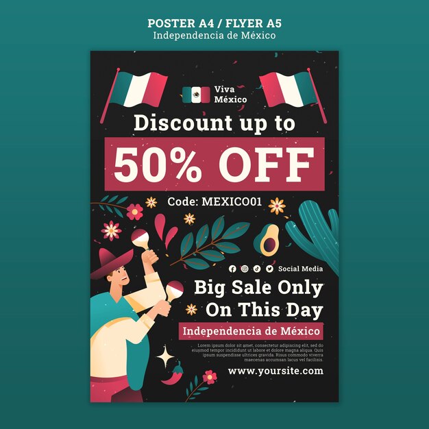 Vertical flyer template for mexico independence day celebration