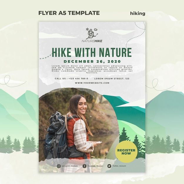 Vertical flyer template for nature hiking