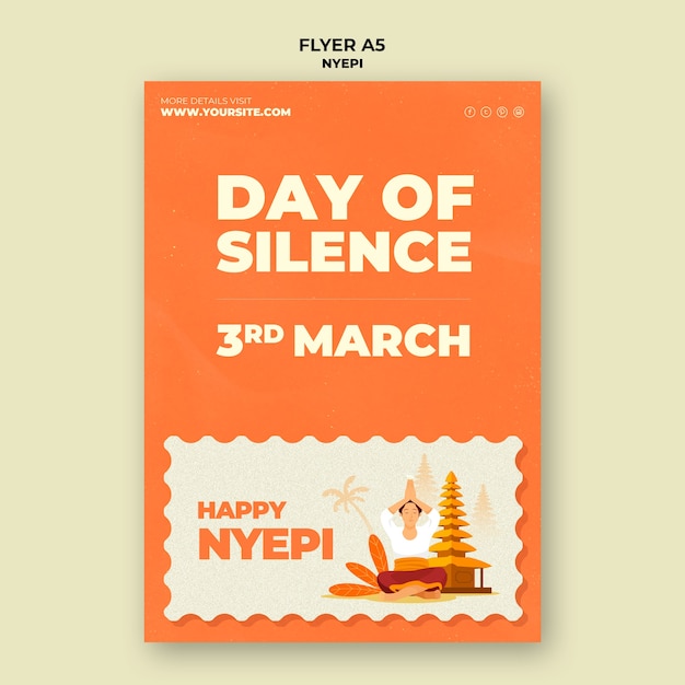 Vertical flyer template for nyepi celebration with temple