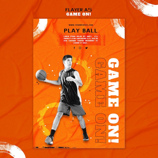 Vertical flyer template for playing basketball