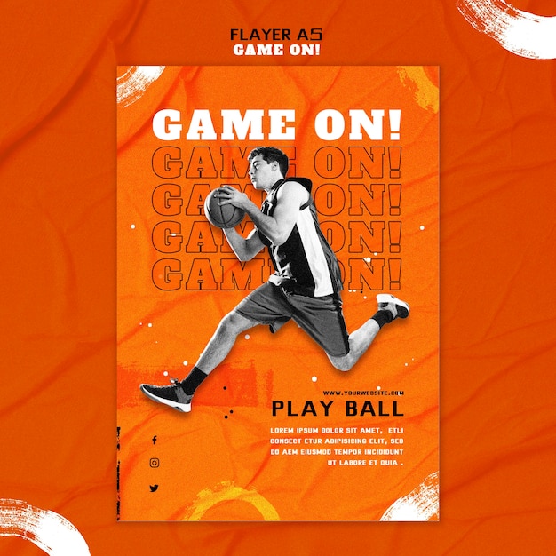 Vertical flyer template for playing basketball