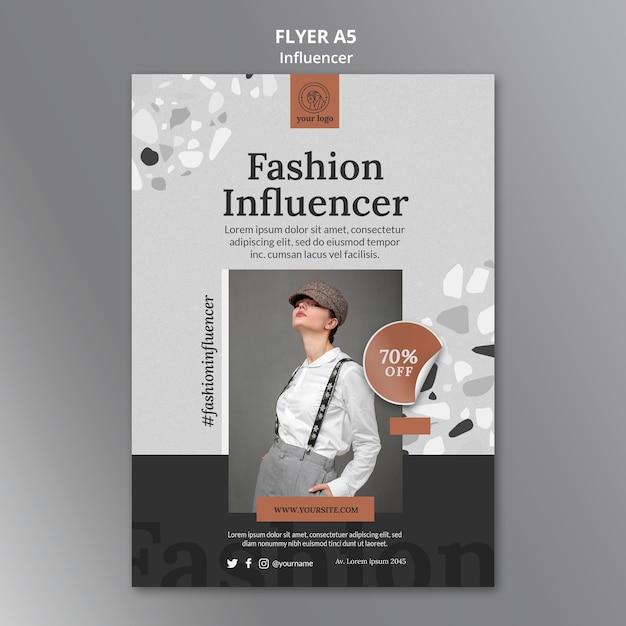 Free PSD vertical flyer template for social media female influencer