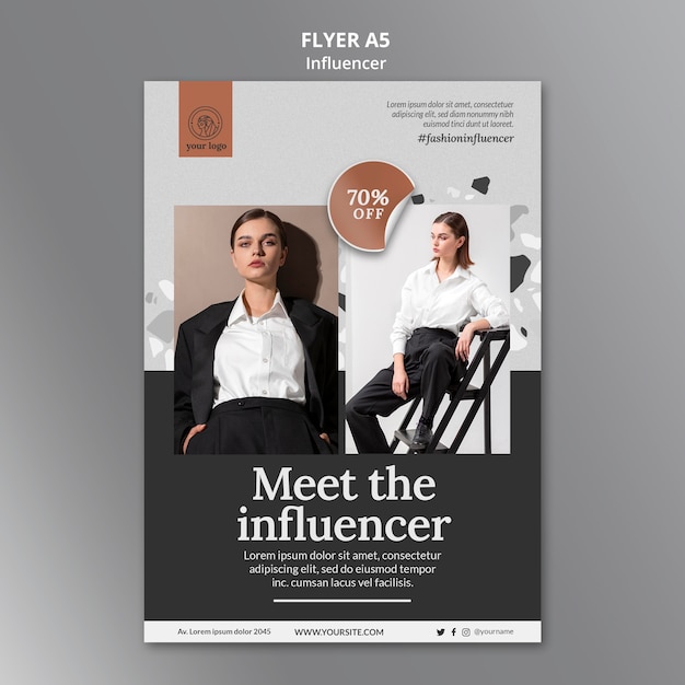 Free PSD vertical flyer template for social media female influencer