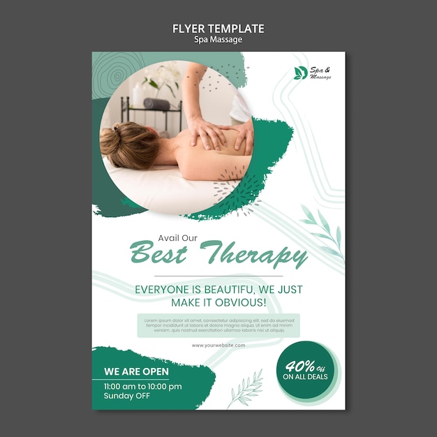 Free PSD vertical flyer template for spa massage with woman