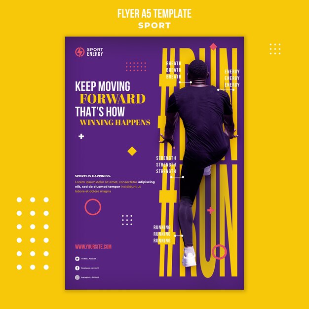 Vertical flyer template for sport with motivational quotes