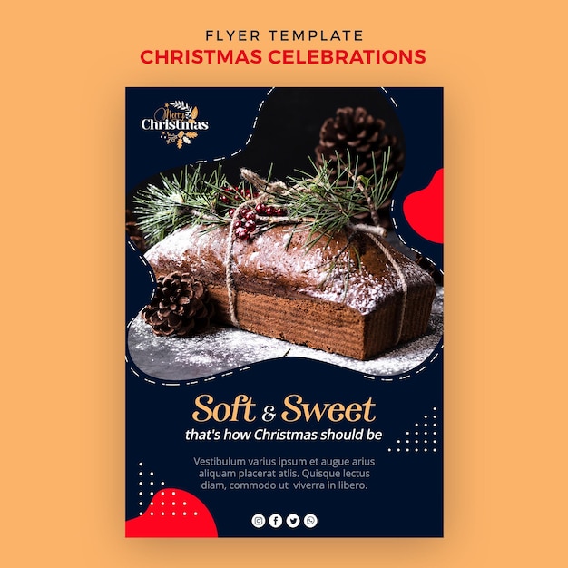 Free PSD vertical flyer template for traditional christmas desserts