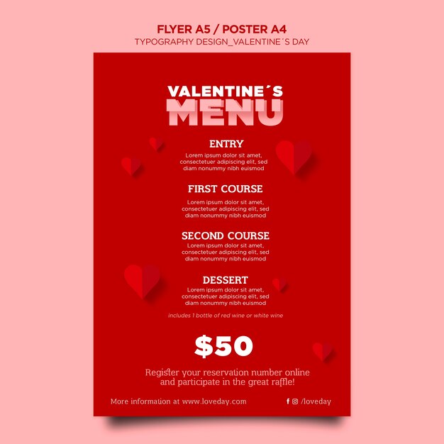 Vertical flyer template for valentine's day with hearts